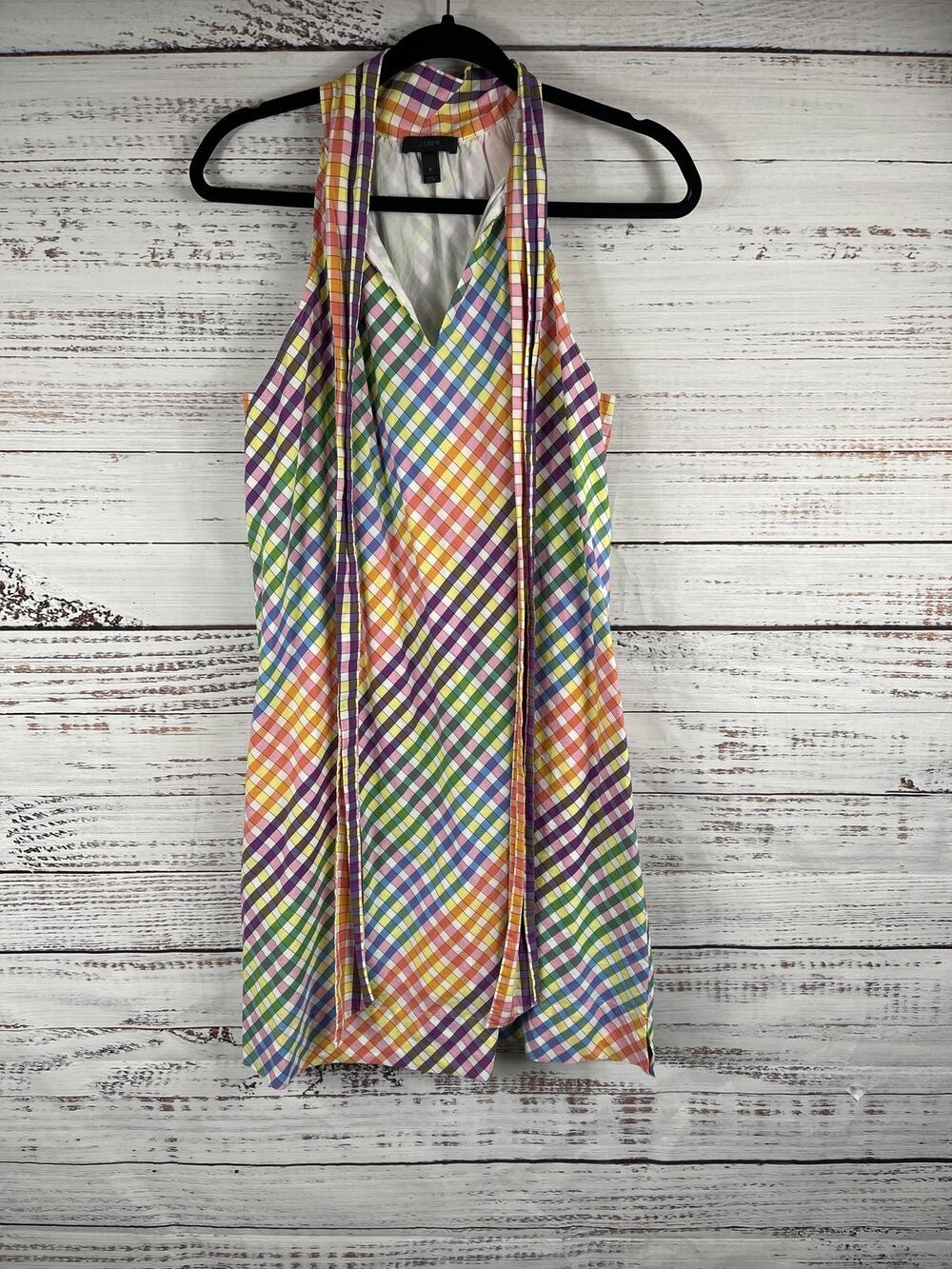 J Crew Dress Women's Size 8 Multicolor Plaid Sleeveless Cotton Summer Bright